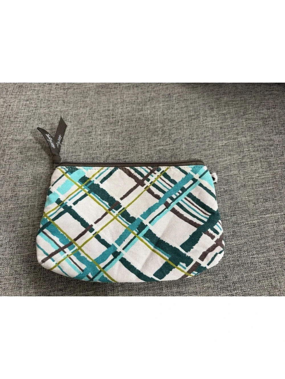 Thirty One Mini Zipper Pouch In Sea Plaid Cosmetic Bag 7.5”x5”